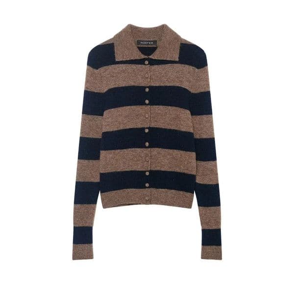 Spring Autumn Turndown Collar Long Sleeve Striped Knitted Cardigan Women Single Breasted Versatile Tops Female Chic Wear 251212