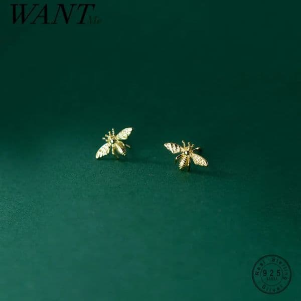 WANTME 925 Sterling Silver Cute Bee Small Stud Earrings for Women Personality Fashion Korean Insect Fine Jewelry Accessories 251211