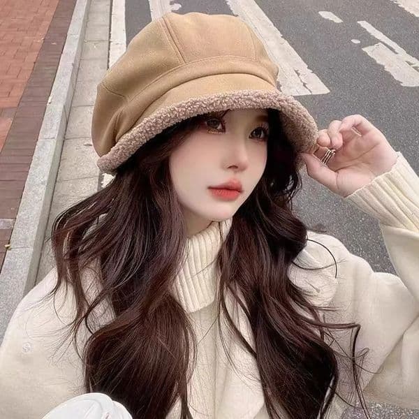 Solid Color Thickened Plush Beret Lambs Wool Fisherman Hat Autumn Winter Outdoor Windproof Warm Fashion Commute Accessories 251205