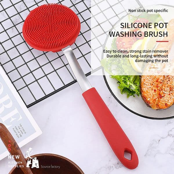 Silicone dishwashing brush dishwasher brush kitchen tool soft and non damaging coating long handle cleaning brush effortless dishwashing tool
