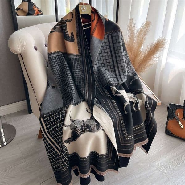 Autumn Winter Women Pashmina Shawls and Wraps Cashmere Blanket Warm Thick Stoles for Ladies Outdoor Scarf 2024 New Print G250818