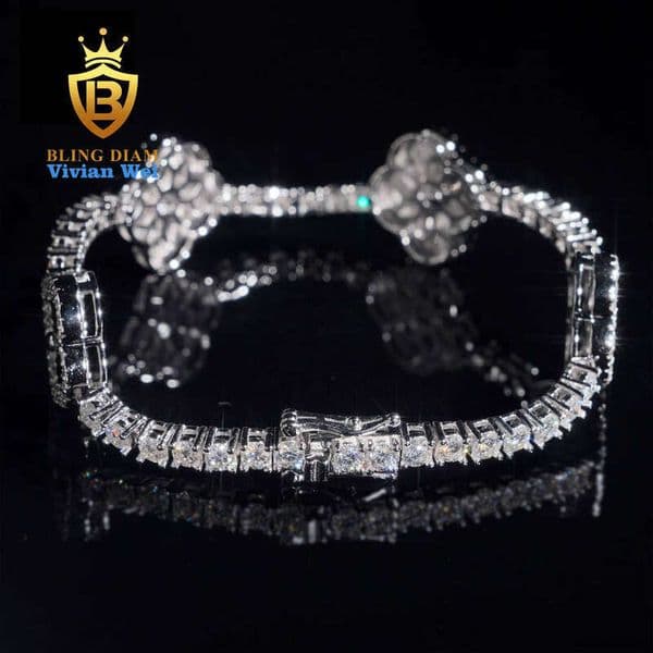 Fashion Fine Jewelry Clover Tennis IGI 925 Sterling Silver Iced Out VVS Moissanite Bracelet