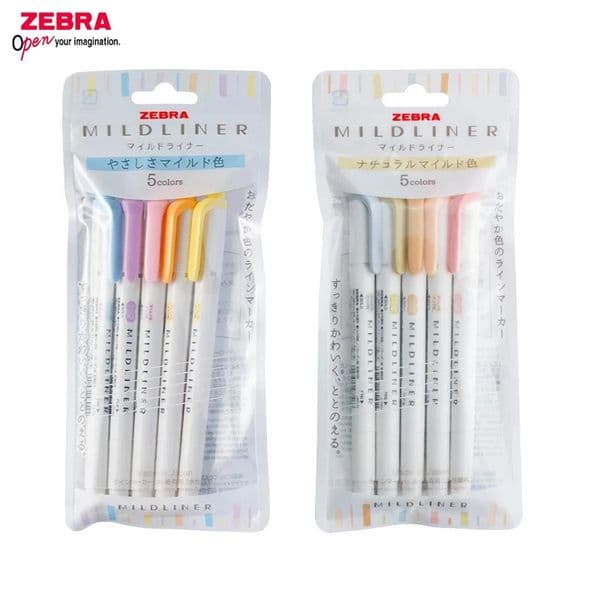 Japan ZEBRA Mildliner Highlighter Waterbased Marker Pen WKT7 5 Colors Set Pastel Natural Mild Liner Dual Tip for Highlighting 251216