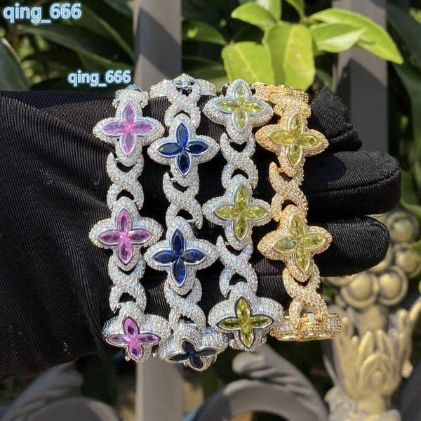 2026 BOYI Clover Bracelet Copper Moissanite Personalized Fashionable Hip Hop Bracelet for Men and Women