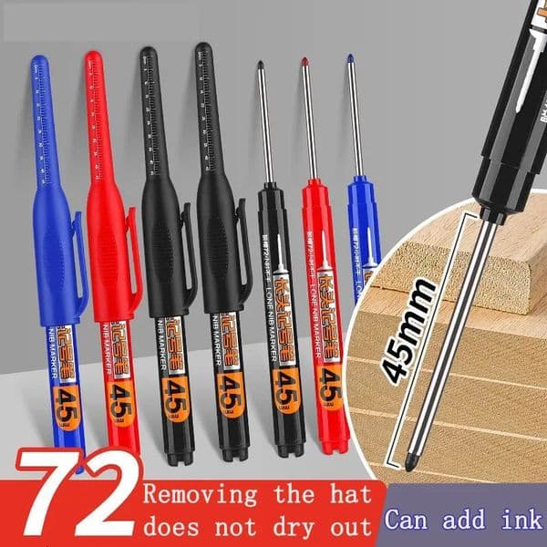 10PCS 45mm Tip Waterproof Long Head Marker Pen QuickDry Ink for Woodworking Construction Deep Hole NonToxic Black Red Blue 251216BJ