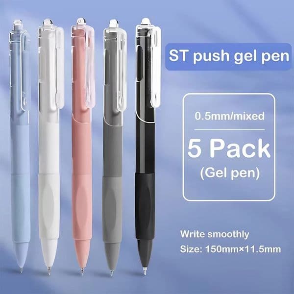 5 Pack Retractable Gel Pens 05mm QuickDrying Black Ink Smooth Writing Ballpoint for School Office and Stationery Supplies 251216BJ