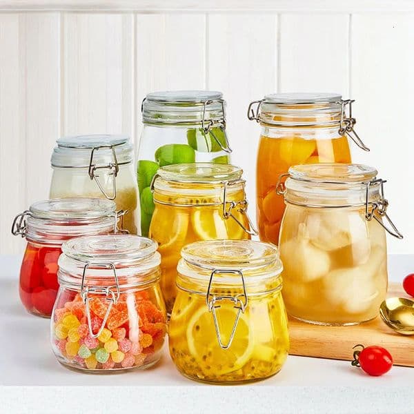 Sealed Glass Jars with Clip Lids Honey Bottles Snack Grain Storage Candy Stainless Steel Snap Seal 251216BJ