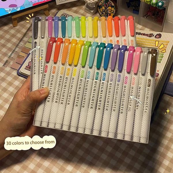 15 Colors Double Headed Highlighter Pen Set Fluorescent Drawing Markers Highlighters Pens Art Japanese Cute Pastel Stationery 251216