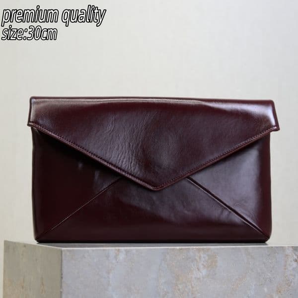 Order pic in opt, not by desc Burgundy Leather Envelope Clutch for Women - Premium 30cm Evening Bag