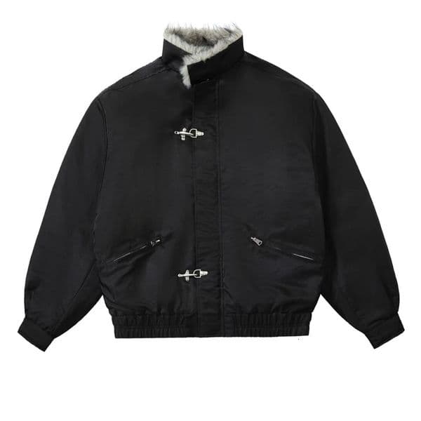 Inner Fur Thicken Warm Bomber Jacket Men Women American Plane Buckle Vintage Fashion Stand Collar Parkas Jacket Winter Coat 251212