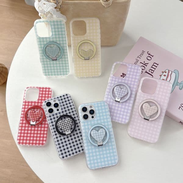 Magnetic Heart Stand Compatible with iPhone 17 Pro Max Apple 16P Phone Case 14/15 Solid Color Plaid