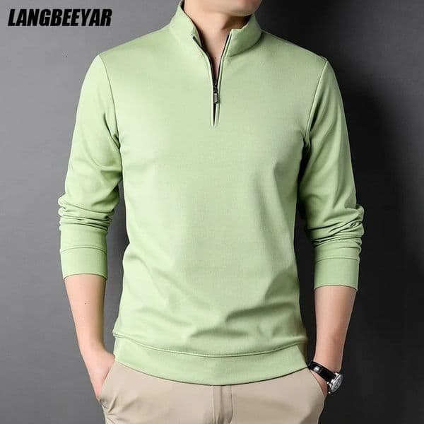 Top Grade Fashion Zipper Polo Shirt Men Casual Plain Korean Solid Color Long Sleeve Tops Mens Clothing 251211