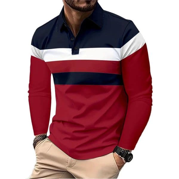 Mens Long Sleeved Lapel Breathable Polo Shirt Plus Size Man Basic-Style Fashion Patchwork Tops Fall Men Clothing Golf Wear 251211