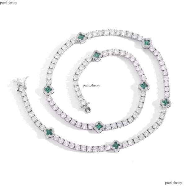 VVS Moissanite Hot-Selling New Brass 4mm Iced IGI Straight Pull Elegant Black Four-Leaf Clover Tennis Chain Necklace Fashion Women's Jewelry
