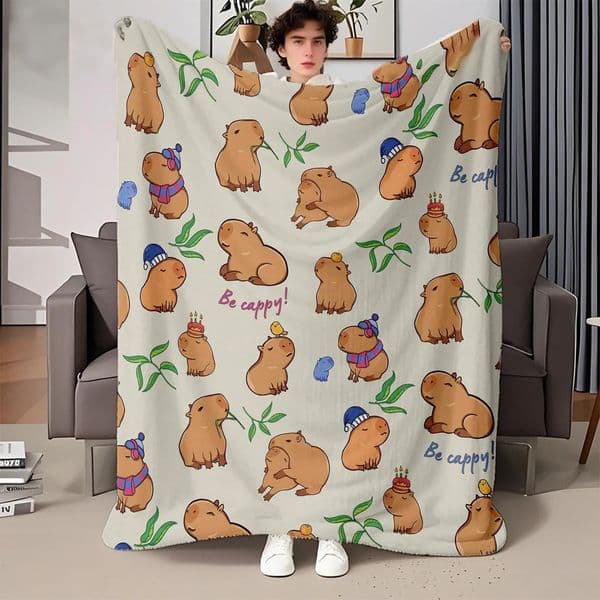 Trembling Capybara Blanket Printed Throw Plush Fluffy Flannel Fleece Soft Throws for Sofa Couch and Bed 251216
