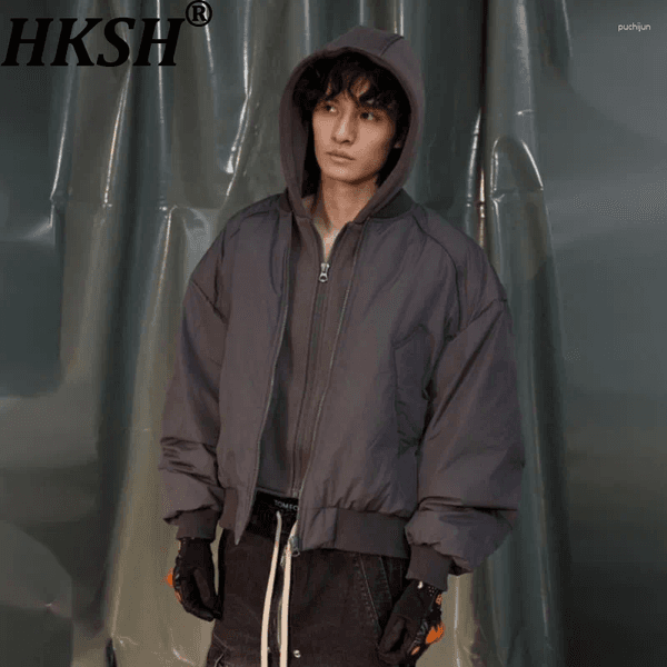 Men's Down HKSH Autumn Winter Men Tide White Duck Fake Two-Piece Jacket Punk Vintage Chic Ins Zipper Windproof Padded Coat HK14554