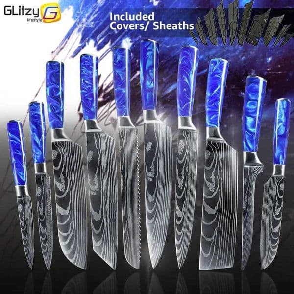 Kitchen Knife Chef Japanese 1- 10Pcs Set 7CR17 440C Stainless Steel Damascus Drawing Meat Cleaver Slicer Santoku Cooking Tools C251216