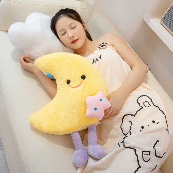 Soft Smile Face Yellow Moon Plush Toys Stuffed Cute Cartoon Star Cloud Weather Cushion For Kid Bedroom Decor Sofa Throw Pillow X251216