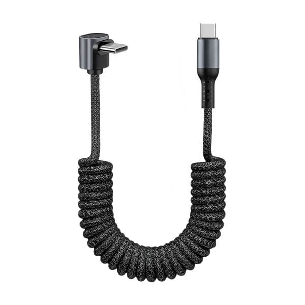 USB C Cable for CarPaly/Android Auto,90 Degree Type C Cable,Coiled USBC to USBC Cable 5A Fast Charging Right Angle Spring Cord for iPhone 17/16/15/Pro Max/Galaxy S23 and More