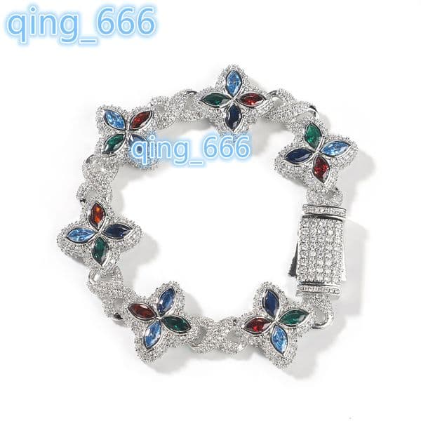 Hip Hop Clover Bracelet Hot Sale Iced Out Clover Moissanite Bracelet Mens Cuban Link Bracelet