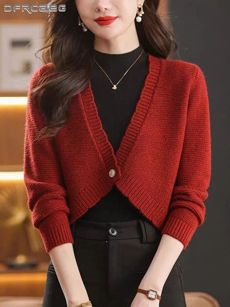 Autumn Winter Sexy VNeck Cardigan Sweater For Women Long Sleeve Knitted Shawl Top Outerwear 251216