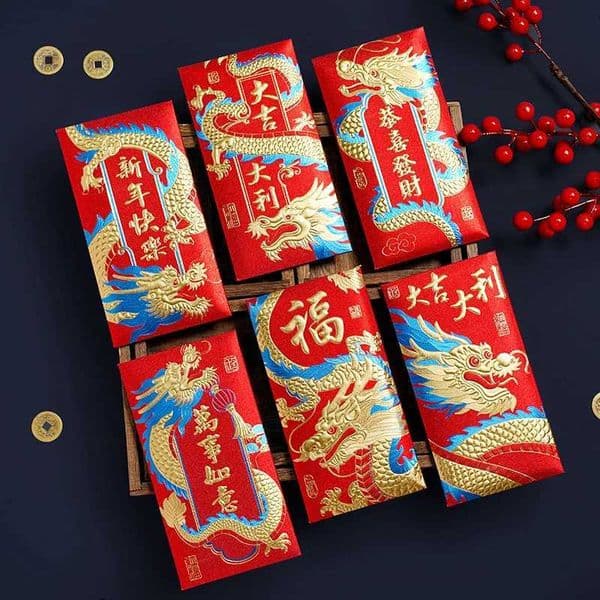 6PCS 2024 Spring Festival Red Envelopes The Year Of Dragon Luck Money Lucky Pocket Chinese New Decoration Z251216