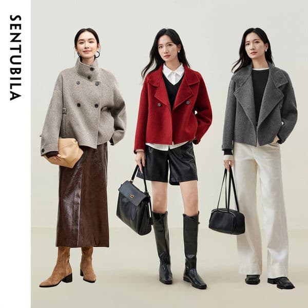 SENTUBILA 100 Wool Winter Jackets for Women Short Coats Stand Turtleneck Unlined Wool Outerwears Female Clothes W44O56626 251213