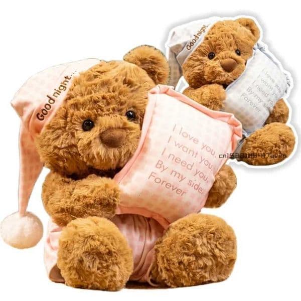 Goodnight Sleeping Hat Cuddly Bear Plush Toys Stuffed Animals Pyjamas Bear Plushie Brown Colour Bears Dolls Toys for Girl Boy X251216