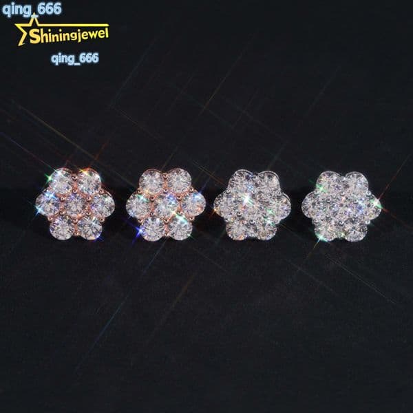Hot Sale High Quality Hip Hop Styles Hip Hop 925 Silver Flower Cluster VVS Moissanite Earrings