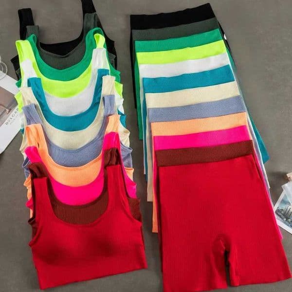 Seamless Ribbed Yoga Sets Workout Sets for Women 2 Pieces Gym Suits Ribbed Crop Tank High Waist Shorts Outfits Fitness RunningXJ251216