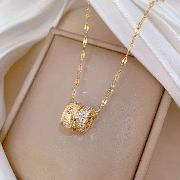 Titanium Steel Double Ring Fashion Elegant Necklace for Women Versatile Choker Chain Jewelry L260526
