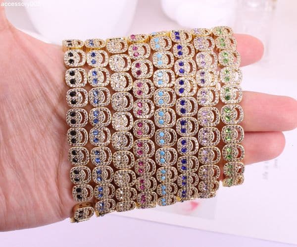 Charm Bracelets Hot Gold Plated Copper Metal Mixed Color Smile Zircon/Cz 8Mm Width Bracelet Jewelry Findings Supply DIY AA