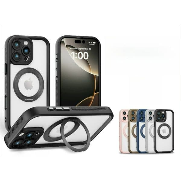For Iphone 17 16 Pro Max Magnetic Wireless Charging Phone Case with Foldable Stand - Durable TPU & PC Material