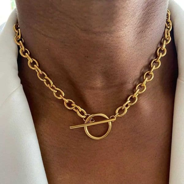 Unisex Stainless Steel Thick Chain OT buckle Fashion Necklace Punk Style Jewelry Necklace M251216