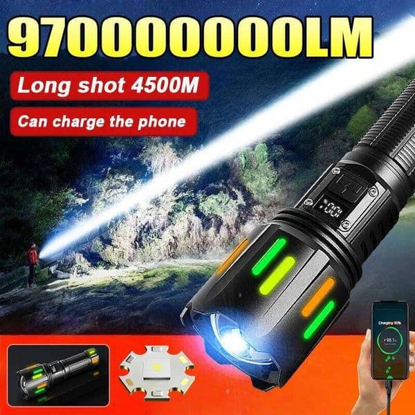 970000000LM Most Powerful LED Flashlight 4500M Tactical Torch Rechargeable Portable Lamp 26650 Outdoor Hunting Fishing Lantern 25H1216
