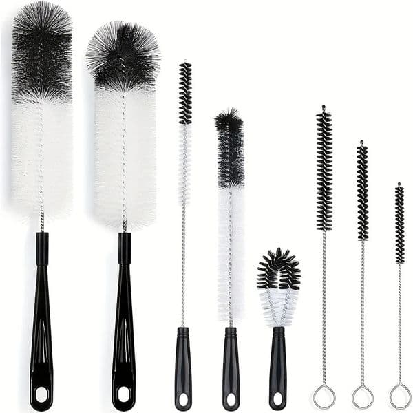 8 Boxed Wine Bottle Cleaning Brush Set Long Handled Black Cleaner for Narrow Winebeer Bottlesthermosjugssp 251216BJ