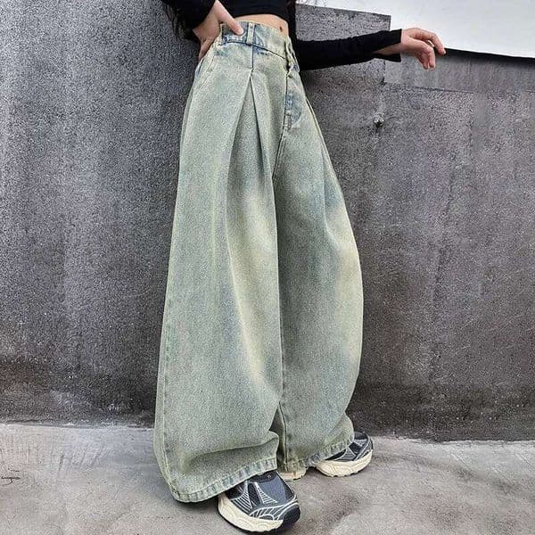 4-14 kid Girls jeans Spring Autumn 2024 junior children westernized street wide leg pants Korean versatile long trousers clothes C251216