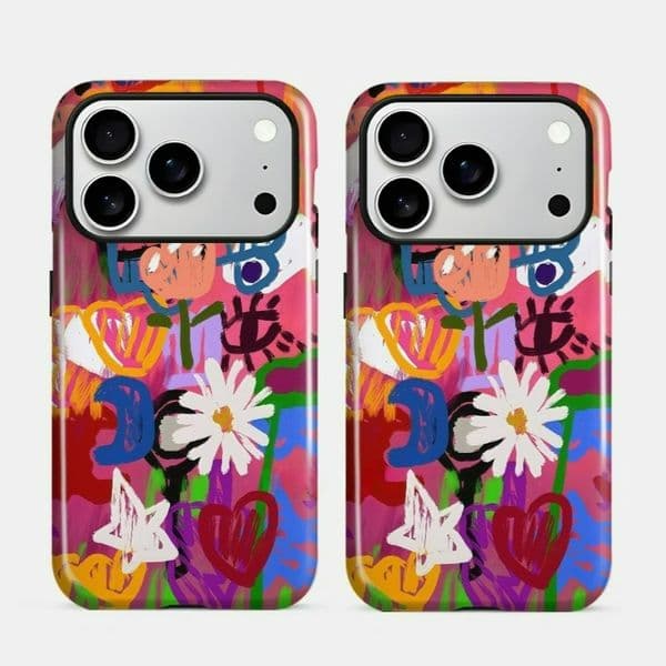Heavy-Duty Dual Layer Phone Case Compatible with IPhone- Featuring Unique Flower Graffiti Artwork and Enhanced Protection