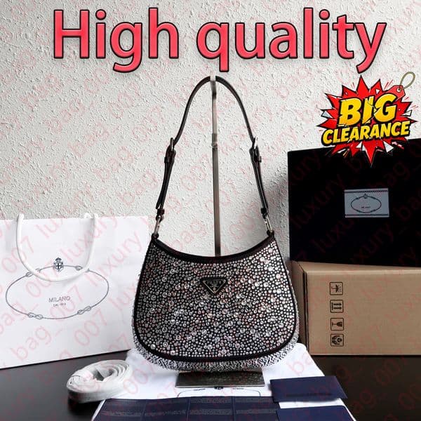 Designer Bag Shoulder Bag Handbag Cleo Adjustable Rhinestone Fabric Hobo Bag Luxury Bag High-Quality Women's Underarm Bag With box