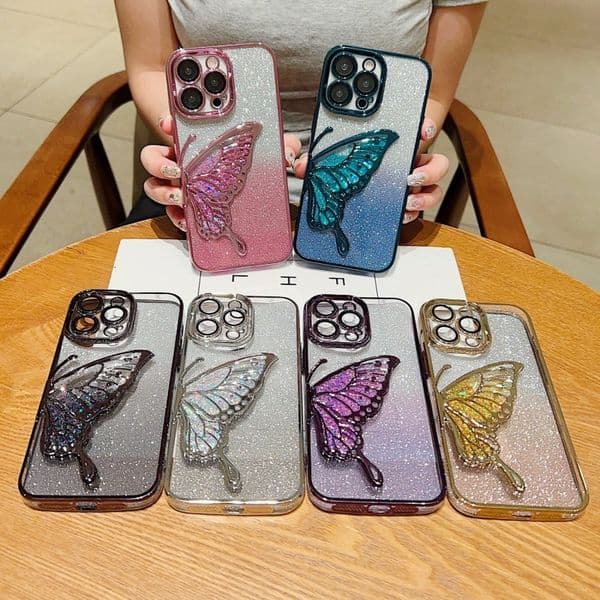 3D Flowing Sand Butterfly Case for Apple 17 Pro Max iPhone 16 Glitter 15 Electroplated 14 High-end Feel