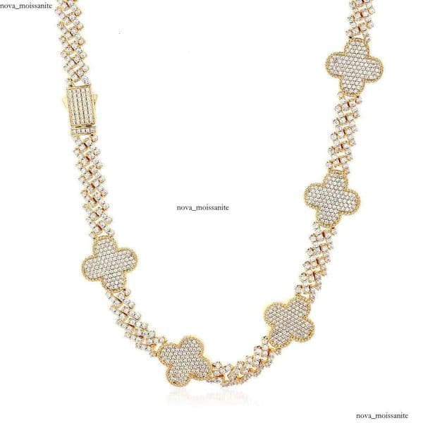 HipHop 8mm 3A Flower Bracelet 18K and Necklace Set VVS Moissanite Diamond Clover Cuban Men's Jewelry Chain