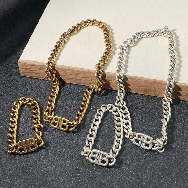 High end fashion vintage Cuban chain necklace for men and women unisex style niche couple light luxury high-quality bracelet
