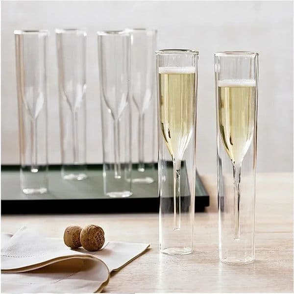 Double Wall Champagne Glasses - Elegant Crystal- Tulip Flute Cups for Weddings Cocktails Toast Shatter-Resistant 251215