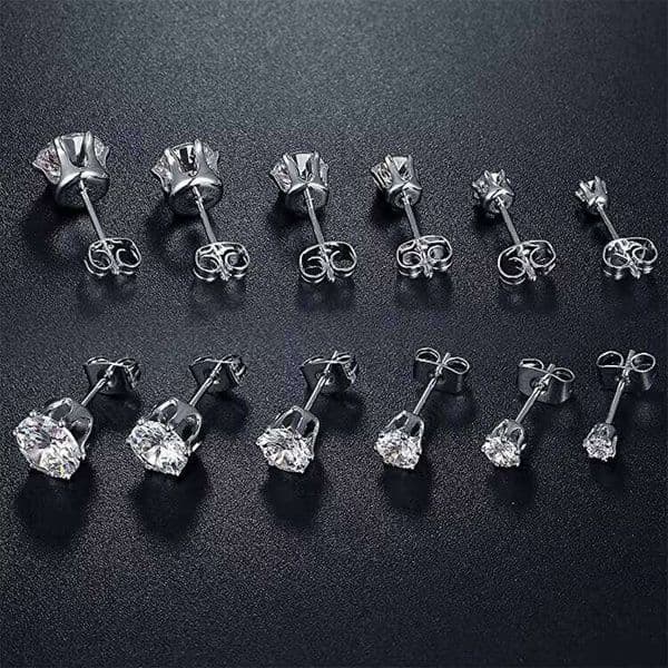 2019 6 Pairs 316L Sterling Silver White Gold 3mm VVS Moissanite Stud Earrings Set for Women