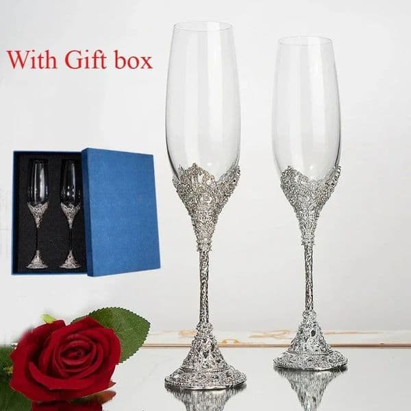 Relief Flute Champagne Glass Light Crystal Glass With Rhinestone Metal Bottom Suitable for Couples Wedding Gifts 251215BJ