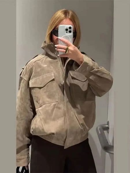 HH Jacket For Women Fashion Zipper Bomber Jackets Long Sleeve Pocket Coats Autumn Fashion Lady Jacket Solid Streetwear 251211