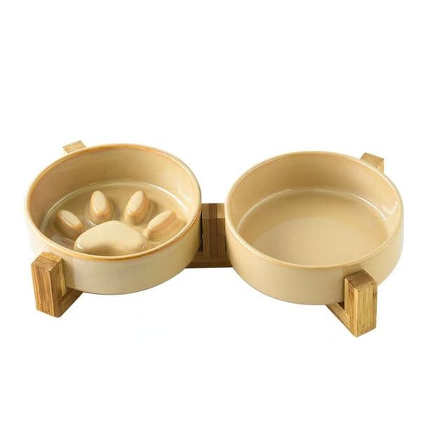 H1881 Japanese-style anti-spill pet food bowl | Combining kiln-fired artistry with slow-feeding functionality