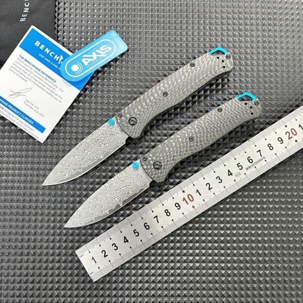 BM Bugout 535 Carbon Fiber Folding Knife Damascus Steel Blade Outdoor Hiking Self-Defense Knife Wilderness Survival Knife thumbnail 2