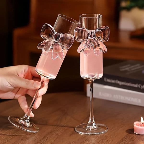 Coquette Glass Cups pink bow champagne tall wine glass sparkling suitable for family dining table outdoor party festival 251215
