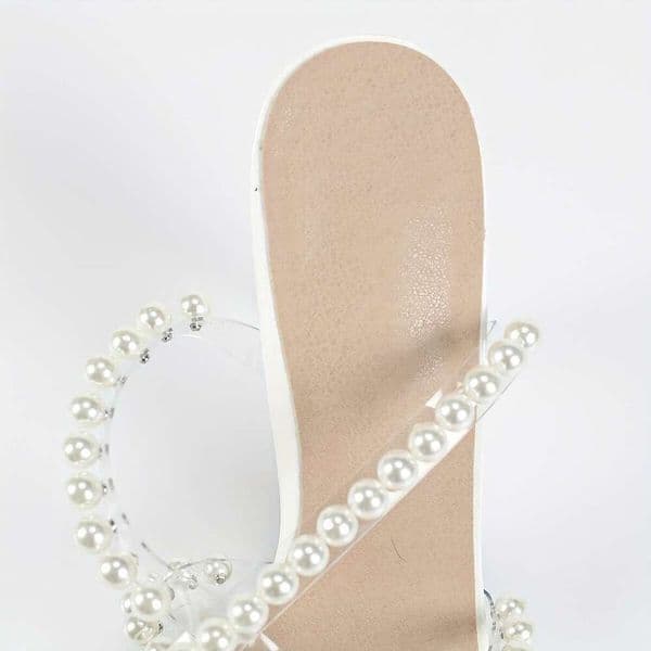 White Beaded Open-Toe High-Heeled Sandals With Heart Design In A Bohemian Style.